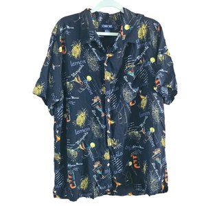 Men's Cherokee Hawaiian Camp Shirt Black - Tropical Drinks - Unique!  Size XL
